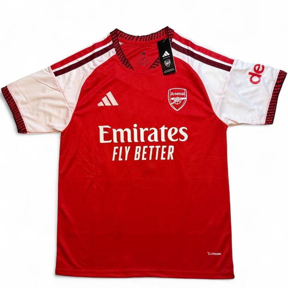 Adidas Arsenal 2026/27 home shirt in red & white with red & white stripes on sho